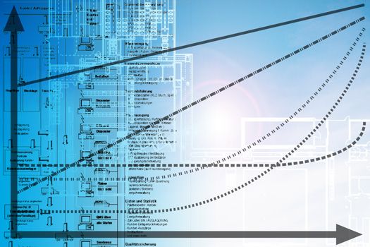 Lagergrundrissentwurf mit Diagramm zur Kapazitäts- und Kostenentwicklung